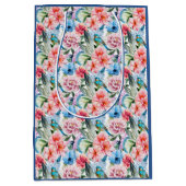 Blumenmuster Vögel Folies Blume Grün Blau Mittlere Geschenktüte (Vorderseite)