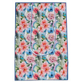 Blumenmuster Vögel Folies Blume Grün Blau Mittlere Geschenktüte (Rückseite)