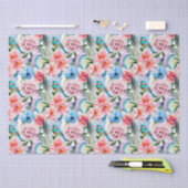 Blumenmuster Vögel Folies Blume Grün Blau Seidenpapier (Handwerk)
