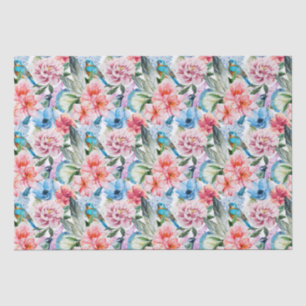 Blumenmuster Vögel Folies Blume Grün Blau Seidenpapier