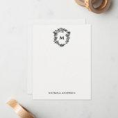Blumenmuster-Wappen Elegantes Monogramm und Name Mitteilungskarte (Vorderseite/Rückseite Beispiel)
