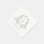 Blumenmuster-Wappen-Hochzeitsgeschenk auf grüner E Serviette (Ecke)