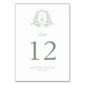 Blumenmuster-Wappen-Hochzeitsgeschenk auf grüner E Tischnummer (Rückseite)