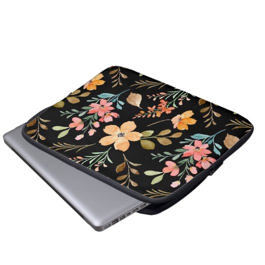 Blumenmuster - Wasserfarbenfeder der Mode Laptopschutzhülle (Vorne Knopf)