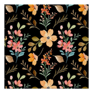 Blumenmuster - Wasserfarbenfeder der Mode Poster