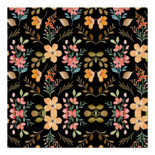 Blumenmuster - Wasserfarbenfeder der Mode Poster