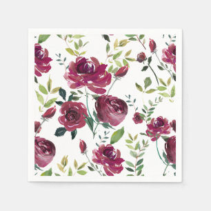 Blumenmuster Watercolor-Burgunder-Blumen- Serviette