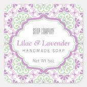 Blumenmuster Weibliche Lila Seife Etikett Quadratischer Aufkleber (Vorderseite)