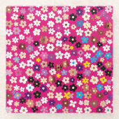 Blumenmuster Weiß Pink Gelb Glasuntersetzer (Vorderseite)