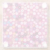 Blumenmuster Weiß Pink Gelb Glasuntersetzer (Rückseite)
