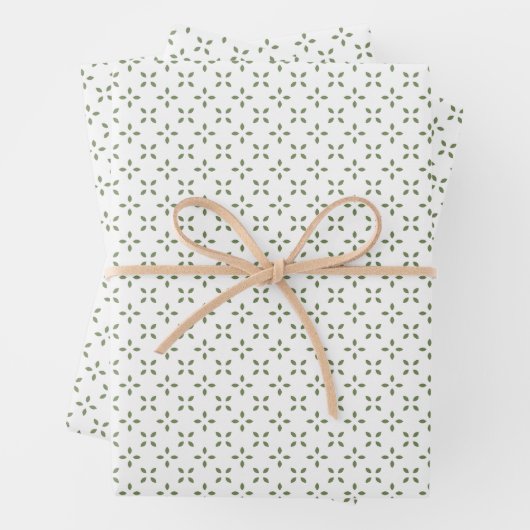 Blumenmuster weiße Blätter in der Farbe Sage Green (Beispiel)