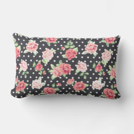 Blumenmuster Weißpolka-Punkt auf schwarzem Hinterg Lendenkissen