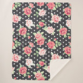 Blumenmuster Weißpolka-Punkt auf schwarzem Hinterg Sherpadecke (Vorderseite)