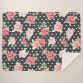 Blumenmuster Weißpolka-Punkt auf schwarzem Hinterg Sherpadecke (Vorderseite (Horizontal))