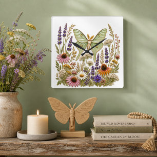 Blumenmuster Wildblume Botanisch Mondfalter Quadratische Wanduhr
