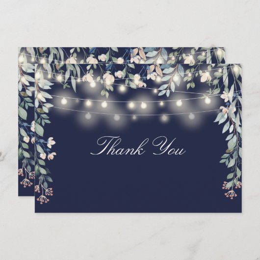 Blumenmuster-Wildblumen, Navy Blue String Lights S Dankeskarte (Vorne/Hinten)