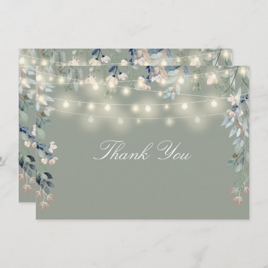 Blumenmuster-Wildblumen setzen Grün-String-Lichtsk Dankeskarte (Vorne/Hinten)