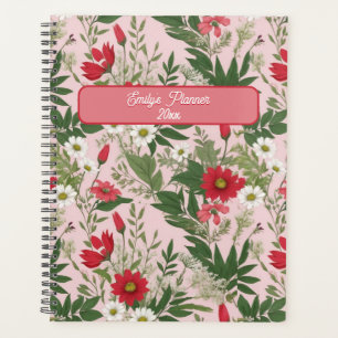 Blumenmuster Wilde Blume Rosa und Weiß Blätter Planer