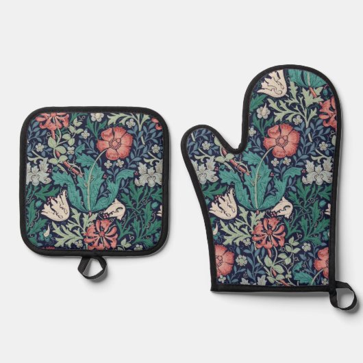 Blumenmuster, William Morris Ofenhandschuh & Topflappen-Set (Vorderseite)