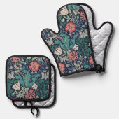 Blumenmuster, William Morris Ofenhandschuh & Topflappen-Set (Vorderseite/Rückseite)