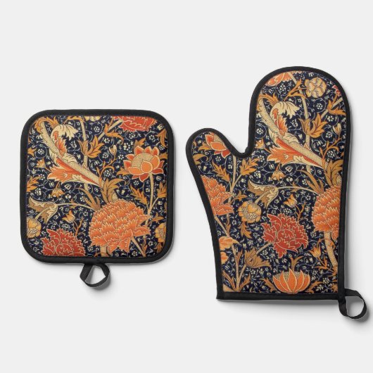 Blumenmuster, William Morris Ofenhandschuh & Topflappen-Set (Vorderseite)