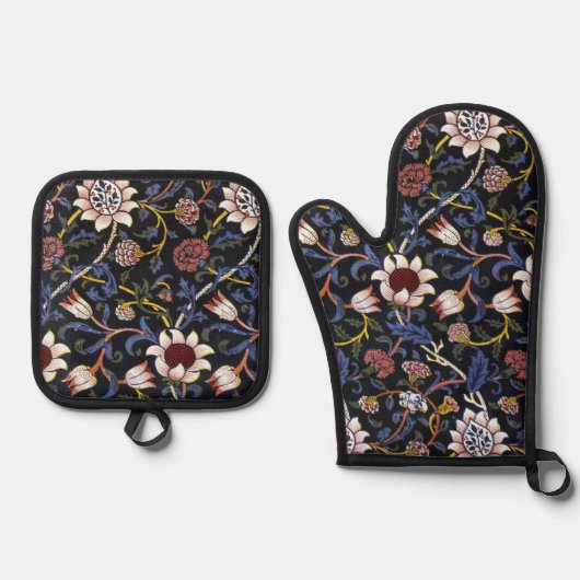 Blumenmuster, William Morris Ofenhandschuh & Topflappen-Set (Vorderseite)