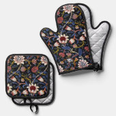 Blumenmuster, William Morris Ofenhandschuh & Topflappen-Set (Vorderseite/Rückseite)