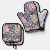 Blumenmuster, William Morris Ofenhandschuh & Topflappen-Set (Vorderseite/Rückseite)