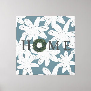 Blumenmuster "ZUHAUSE" Sage Green Farmhouse Typogr Leinwanddruck