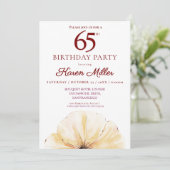 Blumenmuster zum 65. Geburtstag - elegantes Gelbbl Einladung (Stehend Vorderseite)