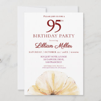 Blumenmuster zum 95. Geburtstag - elegantes Gelbbl Einladung