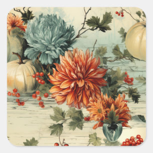 Blumenmuster zum Erntedankfest im Vintage-Stil Quadratischer Aufkleber
