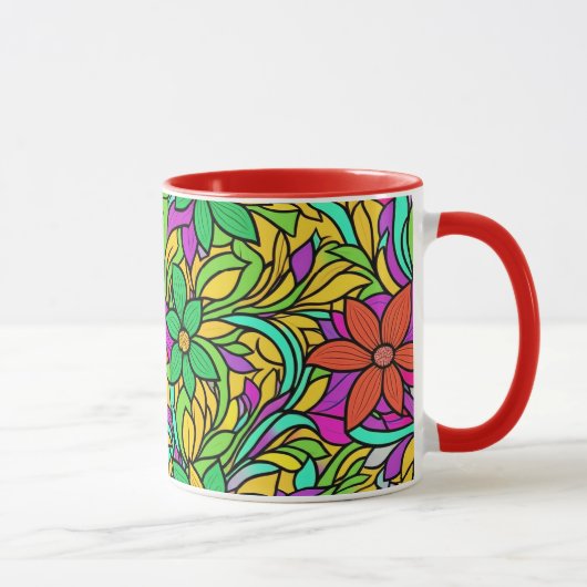 Blumenmusterdesign mit abstrakter Linienkunst 11 Tasse (Rechts)