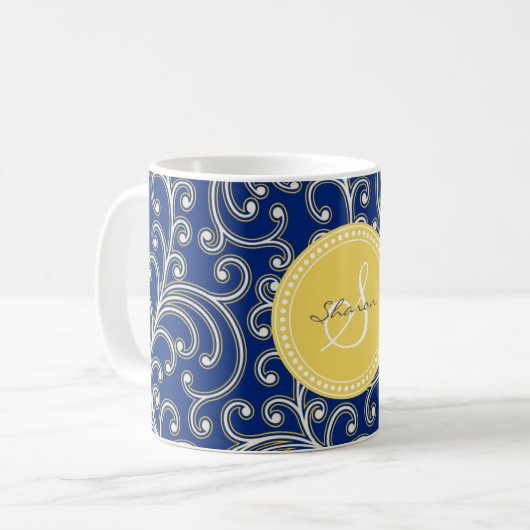 Blumenmustermonogramm des eleganten girly kaffeetasse (Vorderseite Links)