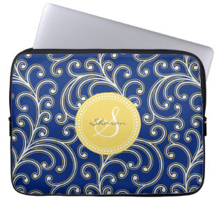Blumenmustermonogramm des eleganten girly laptopschutzhülle