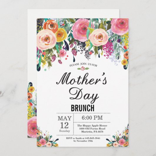 Blumenmütter am Tag Einladung (Vorne/Hinten)