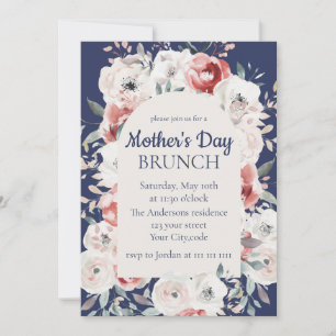 Blumenmutter-Tag Brunch Navy Blue Einladung