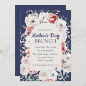 Blumenmutter-Tag Brunch Navy Blue Einladung (Vorne/Hinten)