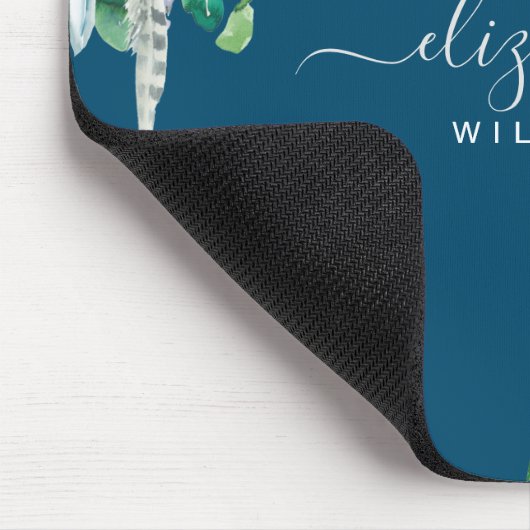 Blumennacht Blaue Minze Blätter Botanische Schrift Mousepad (Ecke)