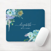 Blumennacht Blaue Minze Blätter Botanische Schrift Mousepad (Mit Mouse)