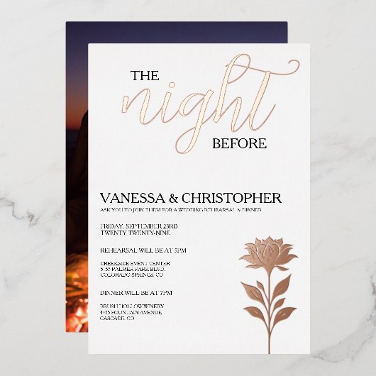 Blumennacht vor Hochzeit Probe Folieneinladung (Vorderseite/Rückseite)