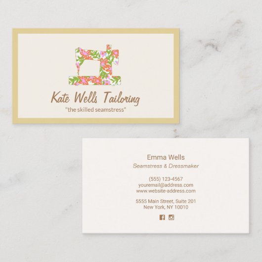 Blumennähmaschine Seamstress Telefonnummerkarte (Vorne/Hinten)