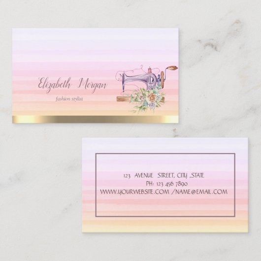 Blumennähmaschinen Streifen Ombre Visitenkarte (Vorne/Hinten)