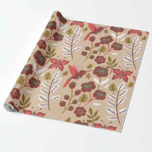 Blumennahmloses Muster Blumen, Vögel, Schmetterlin Geschenkpapier