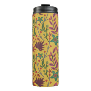 Blumennahmloses Muster gelbe Blumen und Blätter Thermosbecher