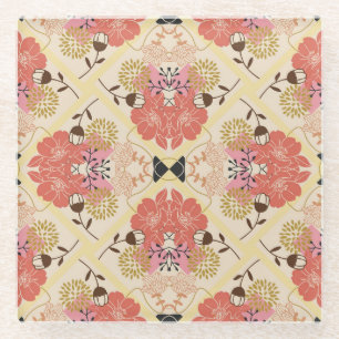 Blumennahtlos Vintages Musterdesign. Glasuntersetzer