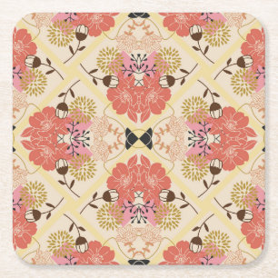 Blumennahtlos Vintages Musterdesign. Rechteckiger Pappuntersetzer