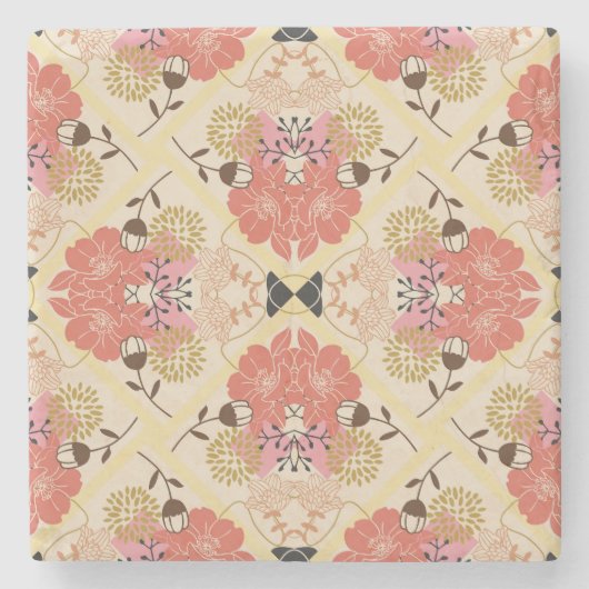 Blumennahtlos Vintages Musterdesign. Steinuntersetzer (Vorderseite)