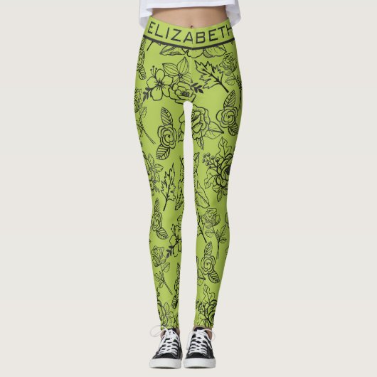 Blumennahtloses Muster, grün bbb personalisierter  Leggings (Vorderseite)