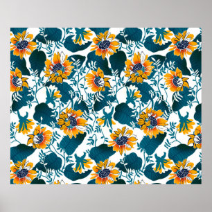Blumennahtloses Muster, Hintergrund im Jugendstil Poster